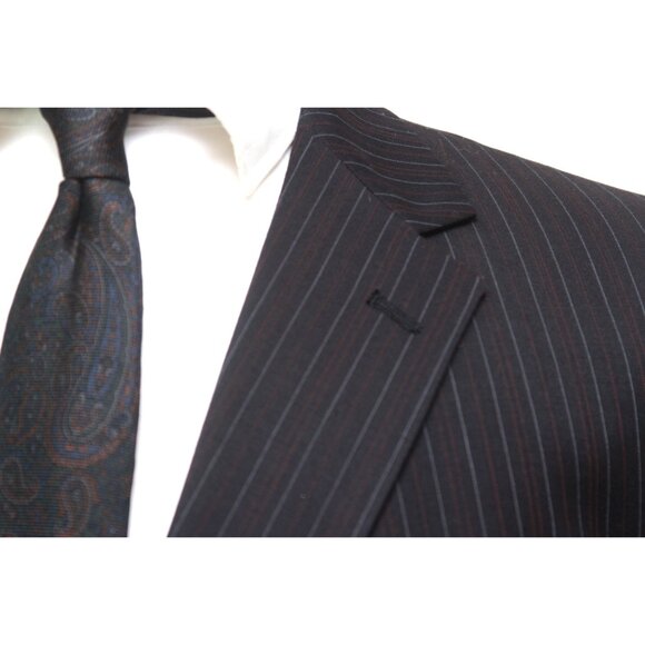 Hart Schaffner‎ 2pc Suit Blazer Jacket 44R Pants 38Wx29L Black Striped E02107 - Picture 5 of 16